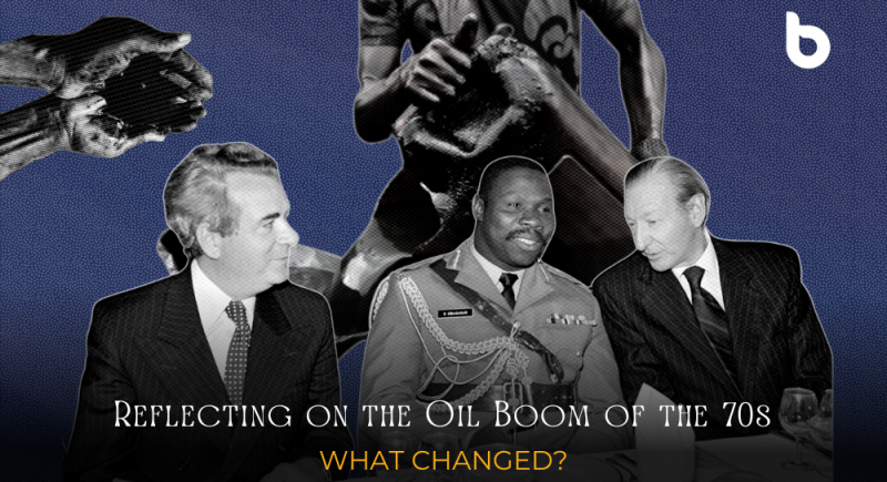 A collage of detailing the features of the oil boom years