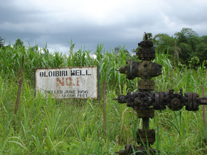 Close up of what remains of Oloibiri oil well