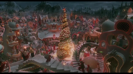 Arieal shot of  Whoville in "How The Grinch Stole Christmas"