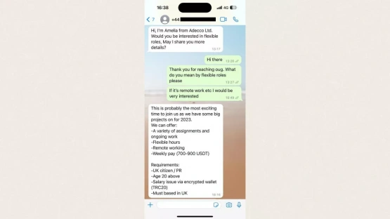 Screenshots of WhatsApp and Telegram conversations revealing how the Google review job scam progresses from innocent job offer to sophisticated fraud scheme